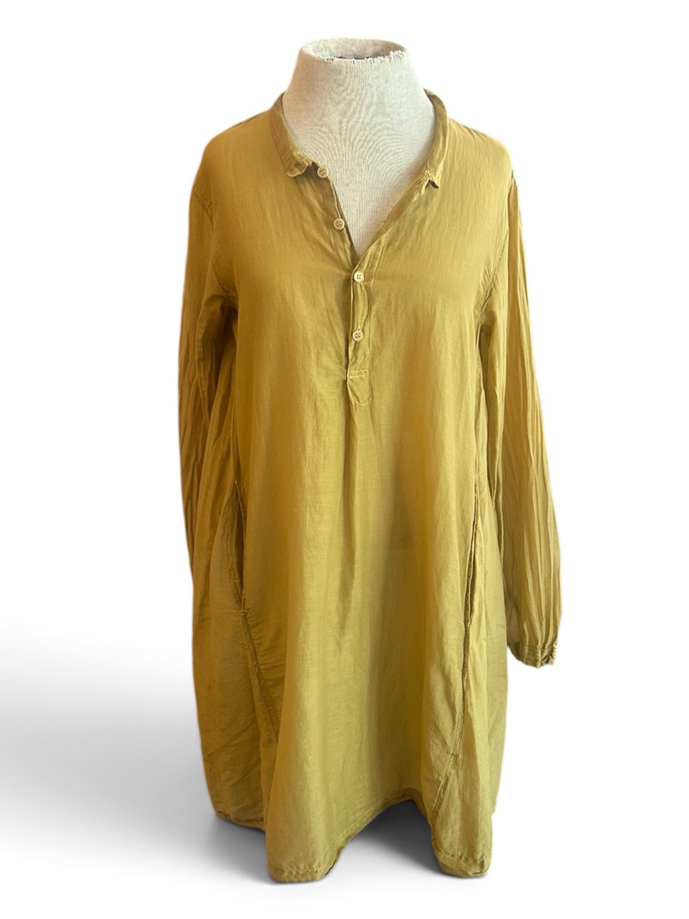 CP Shades Silk & Cotton Relaxed Mustard Long-Sleeve Tunic Top Size S